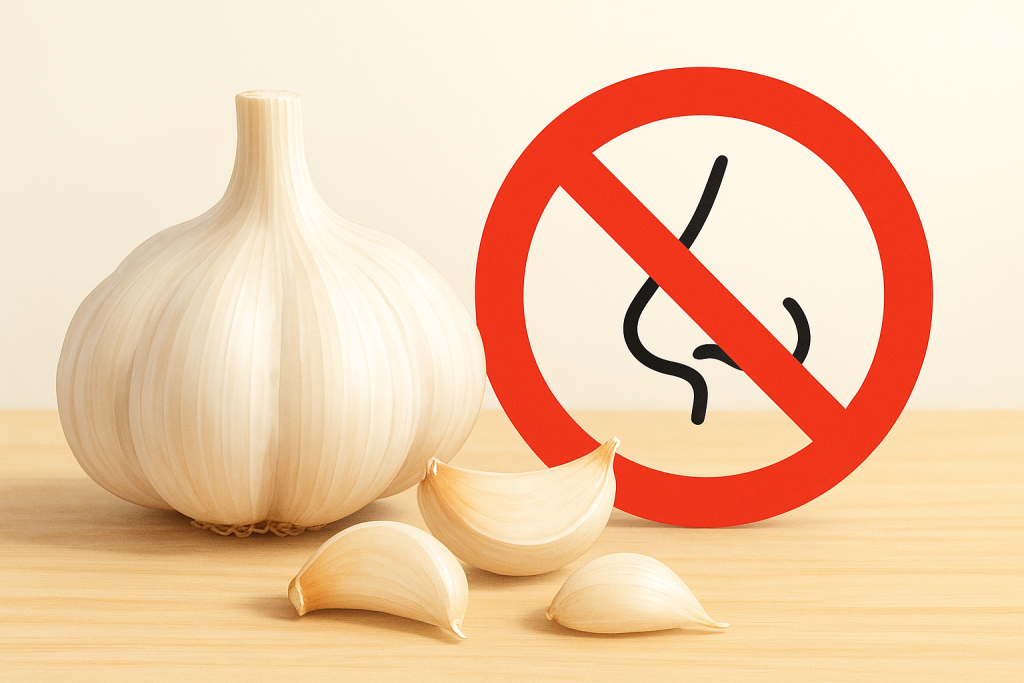 Does putting garlic in your nose really work main image showing a circle with a line through it implying no, it does not work.