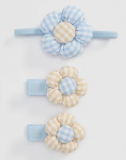 Gingham Flower hair accessory set