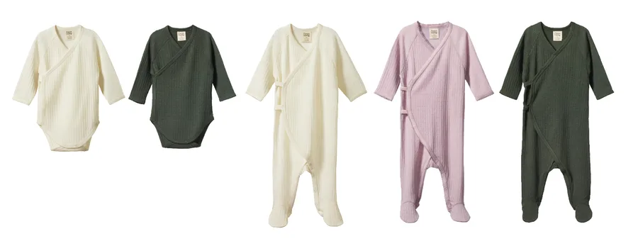 Merino Essentials Pointelle Kimono Stretch & Grow and Merino Essentials Pointelle Long Sleeve Kimono Bodysuit