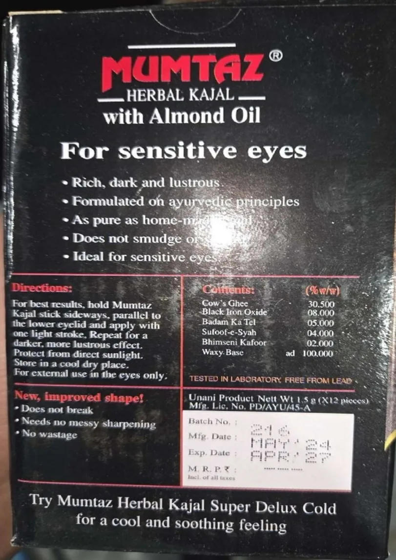 Mumtaz - Herbal Kajal With Almond Oil for Sensitive Eyes and Al-Asmad Alharmain Zam Zam & Rose Water